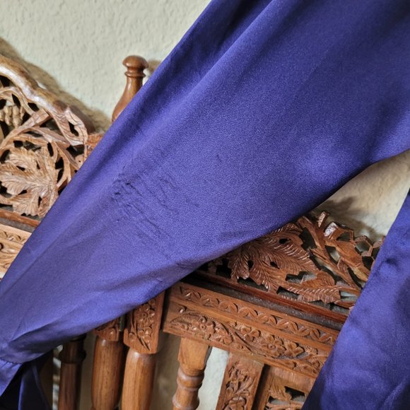 Anne Klein AK Dark Purple Ruffled Silk Fitted Button Down Blouse - As Is - Picture 9 of 12